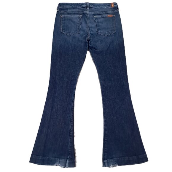 7 For All Mankind Jiselle Flare Jean Women 33x33, Tag 29 Dark Blue Distressed - Picture 2 of 13